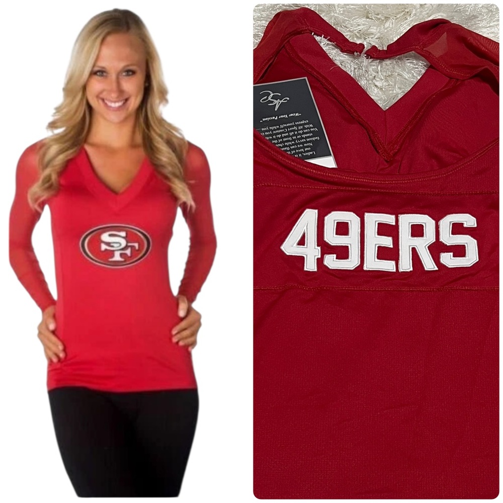 NWT NFL San Francisco 49ers Team Red Mesh Sleeve Athletic Top XS
